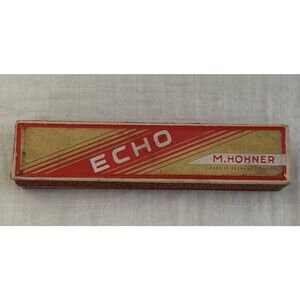 Vintage M. HOHNER ECHO Double HARMONICA RED BOX Made in Germany Brass Plates